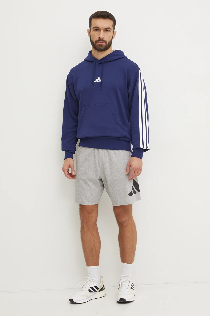 Кофта adidas Essentials чоловіча колір синій з капюшоном з аплікацією JD1872