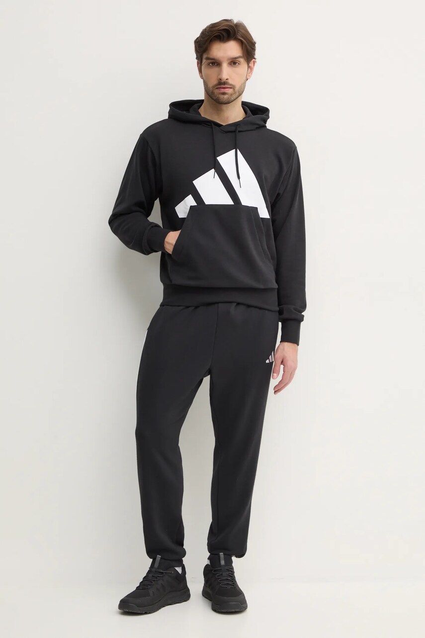 Кофта adidas Essentials чоловіча колір чорний з капюшоном з принтом IN6164