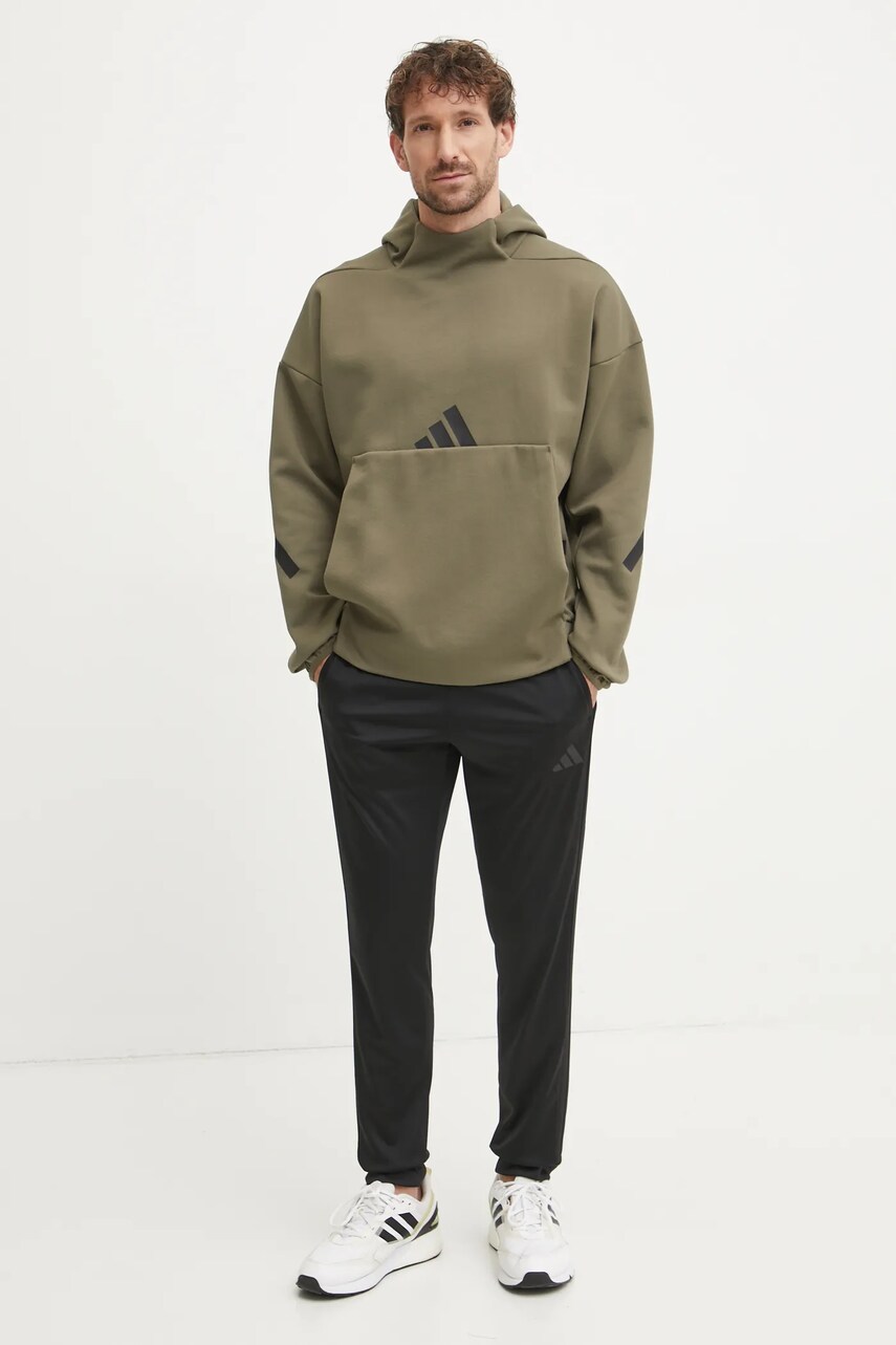 Кофта adidas Z.N.E. чоловіча колір зелений з капюшоном з принтом JD5321