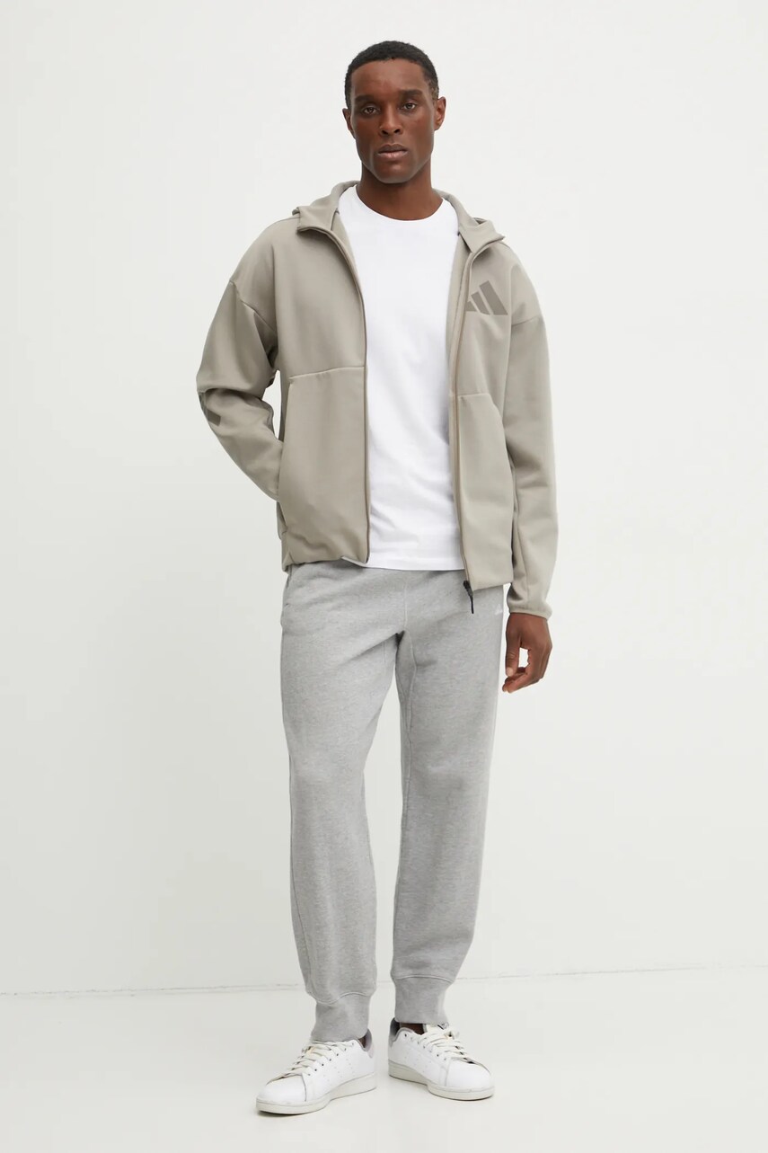 Кофта adidas Z.N.E. чоловіча колір бежевий з капюшоном з принтом JC5495