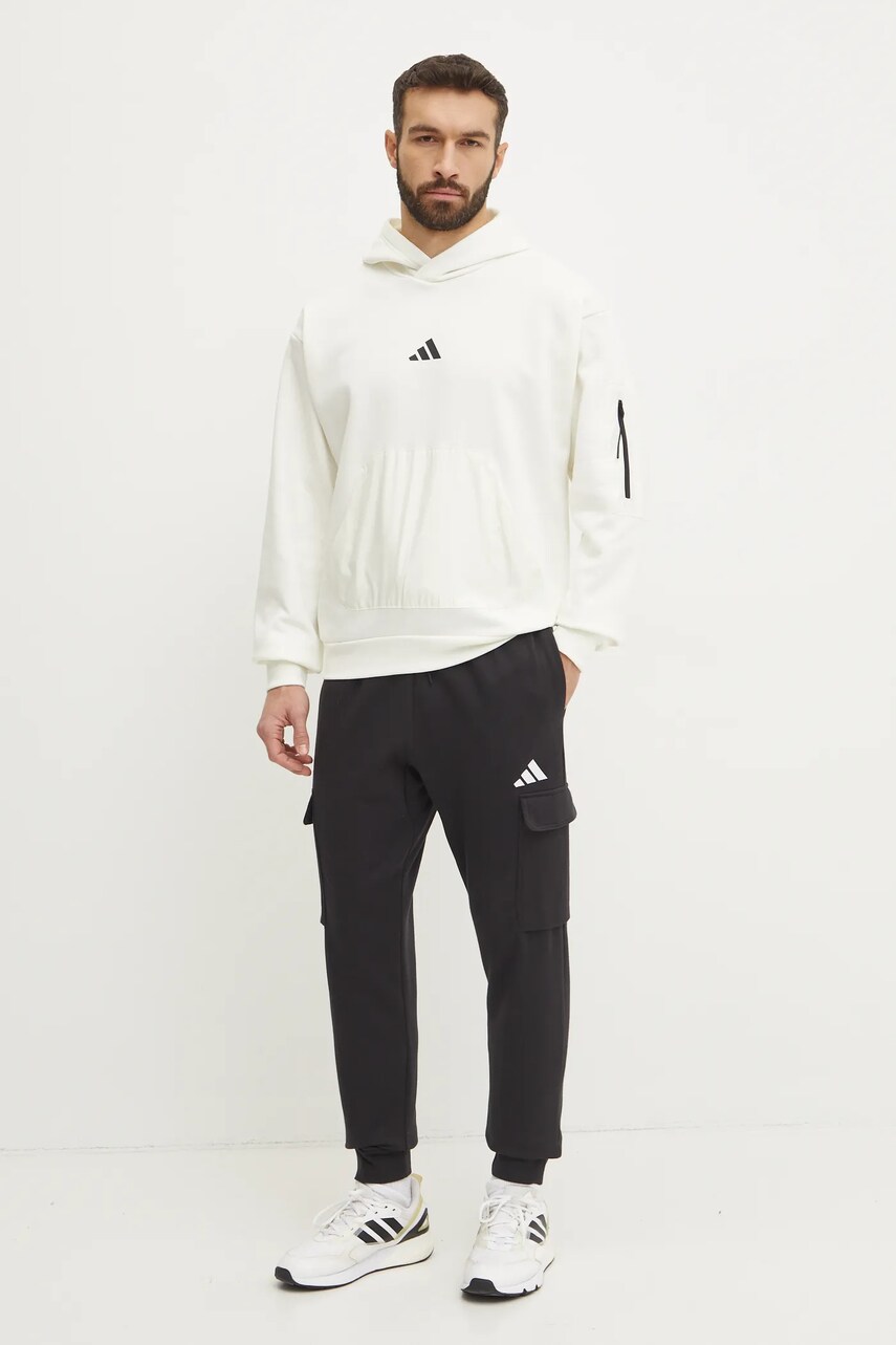Кофта adidas City Escape чоловіча колір бежевий з капюшоном з принтом JF3276
