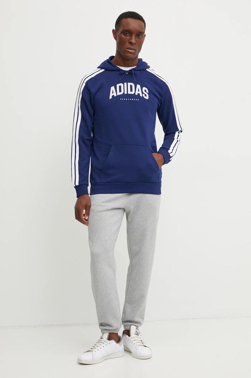 Кофта adidas Collegiate чоловіча колір синій з капюшоном з принтом JV6502