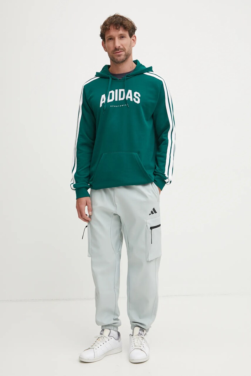 Кофта adidas Collegiate чоловіча колір зелений з капюшоном з принтом JV6506