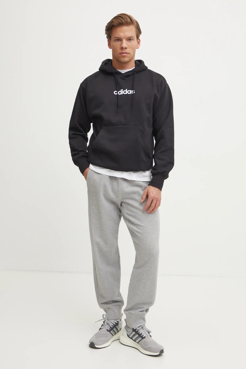 Кофта adidas Essentials Linear чоловіча колір чорний з капюшоном з принтом JN1759