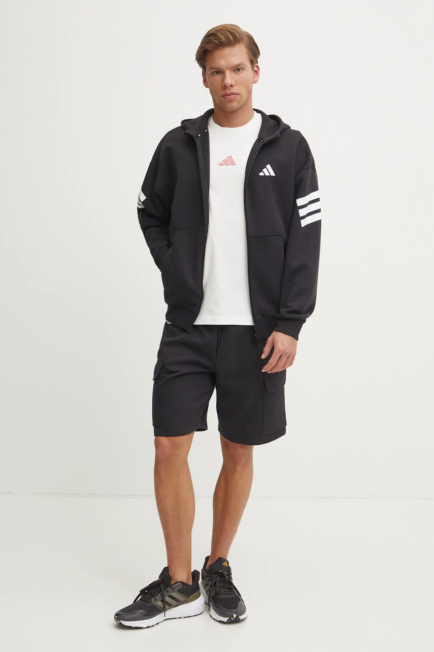 Кофта adidas Future Icons чоловіча колір чорний з капюшоном з принтом JD4827