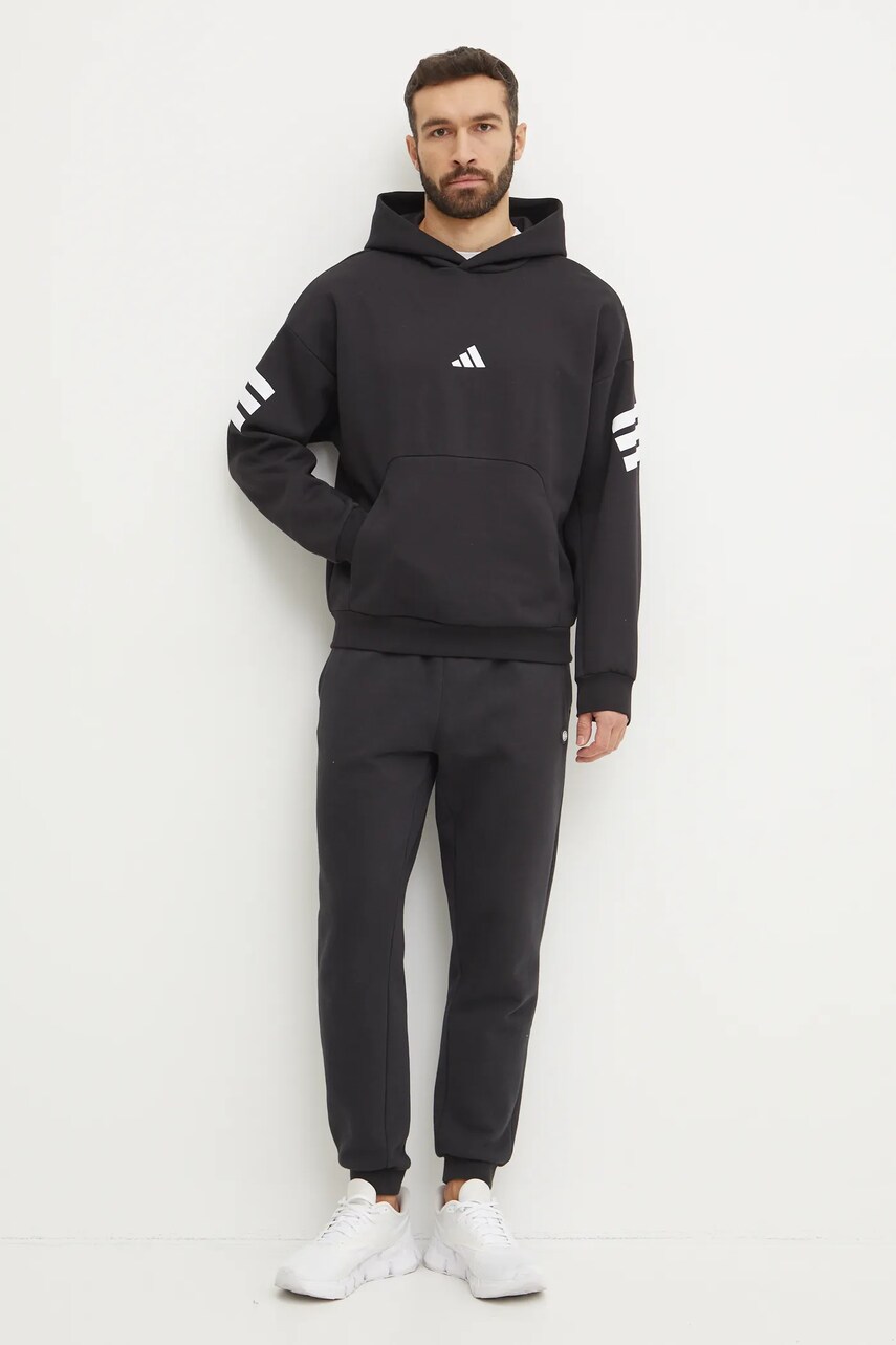 Кофта adidas Future Icons чоловіча колір чорний з капюшоном з принтом JD4838