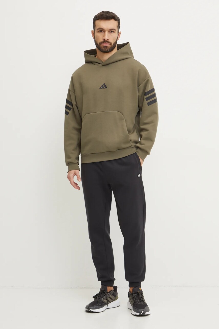 Кофта adidas Future Icons чоловіча колір зелений з капюшоном однотонна JD4856