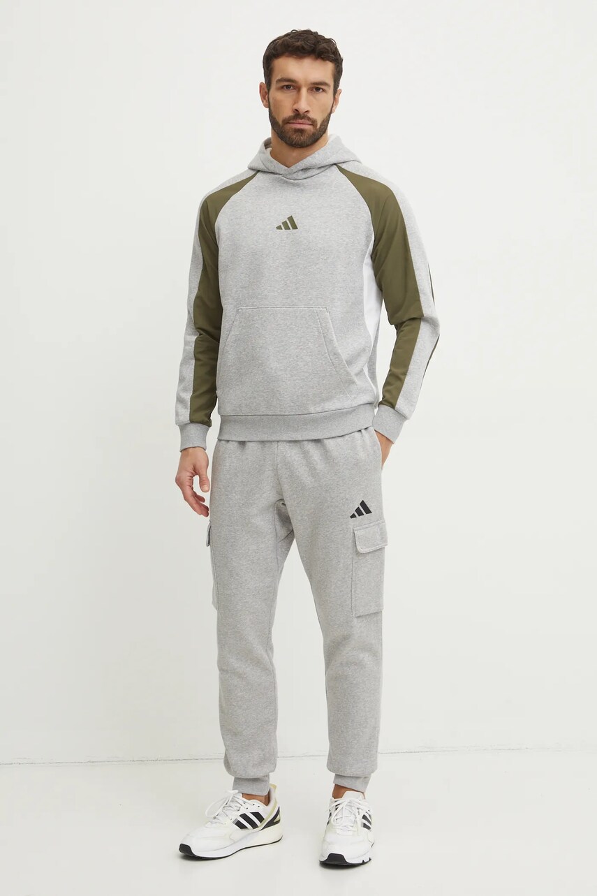Кофта adidas Essential Colorblock чоловіча колір сірий з капюшоном візерунок JC6185