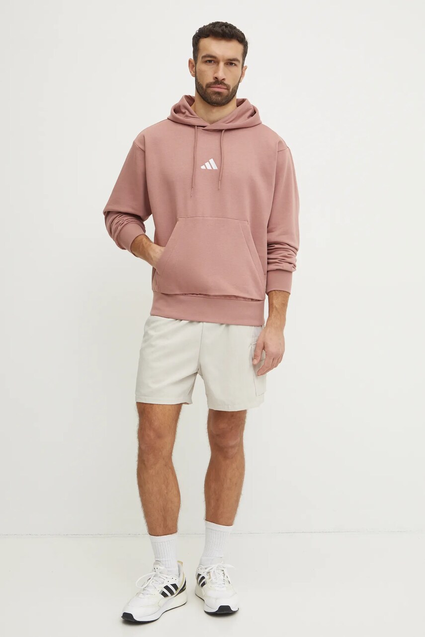 Кофта adidas Feelcozy чоловіча колір рожевий з капюшоном однотонна IN6069