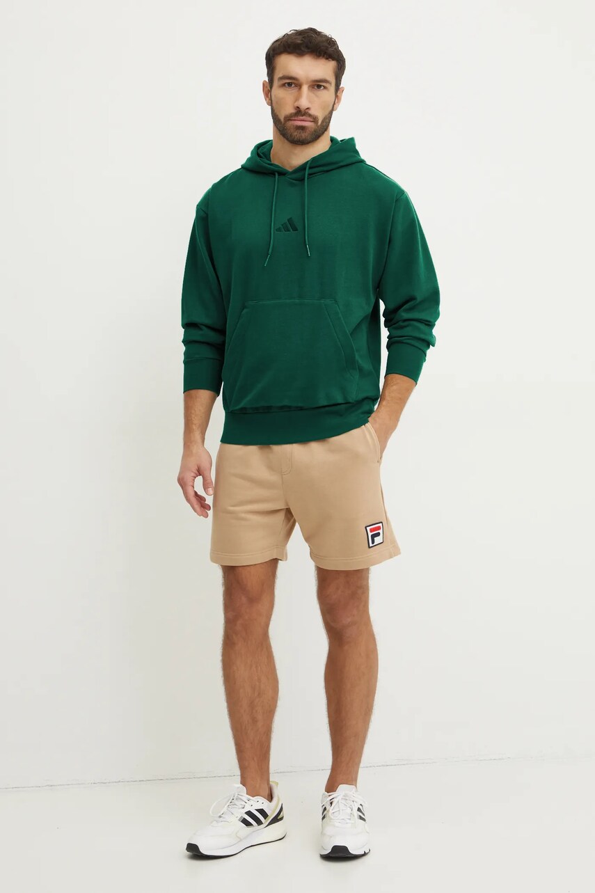 Кофта adidas Feelcozy чоловіча колір зелений з капюшоном однотонна JE3802
