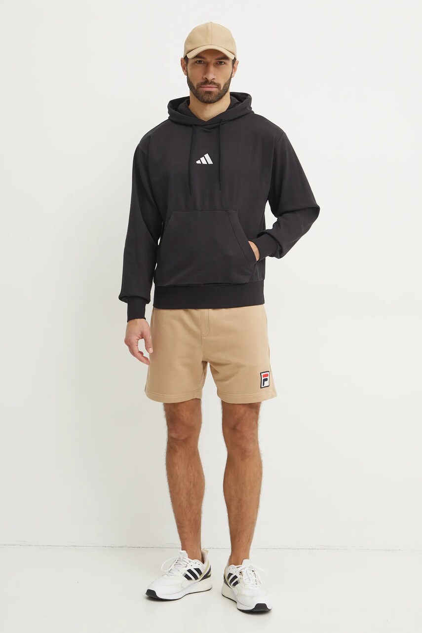 Кофта adidas Feelcozy чоловіча колір чорний з капюшоном з аплікацією JE3807