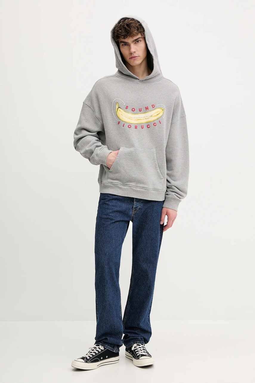 Бавовняна кофта Fiorucci Banana Sound Print Relaxed Fit Hoodie чоловіча колір сірий з капюшоном з принтом U02SPSHO092CJ05GY01