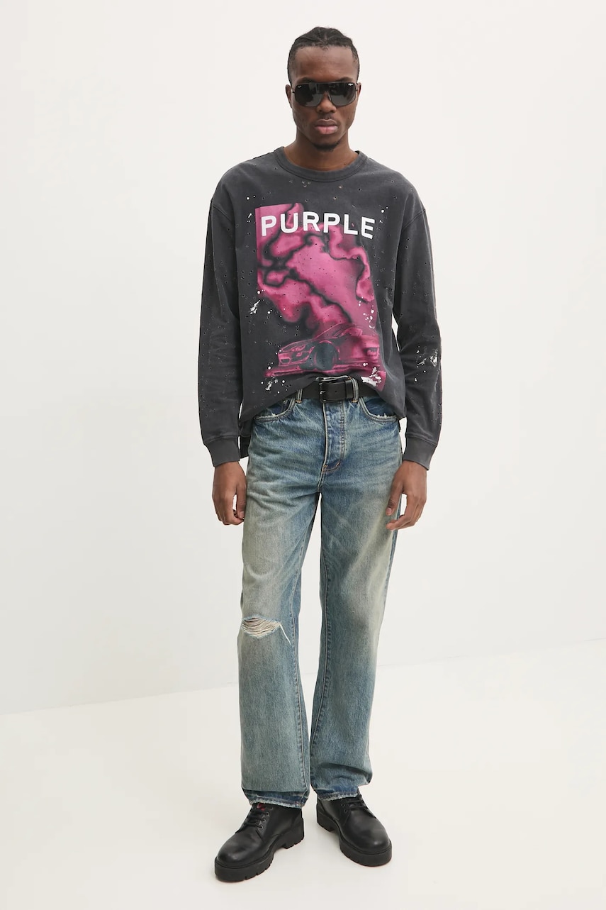 Бавовняний лонгслів PURPLE BRAND TEXTURED JERSEY LS TEE колір сірий з принтом P204-JBFP125