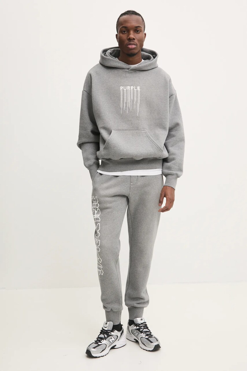 Бавовняна кофта PURPLE BRAND HWT FLEECE PO HOODY чоловіча колір сірий з капюшоном з принтом P401-HMHT125
