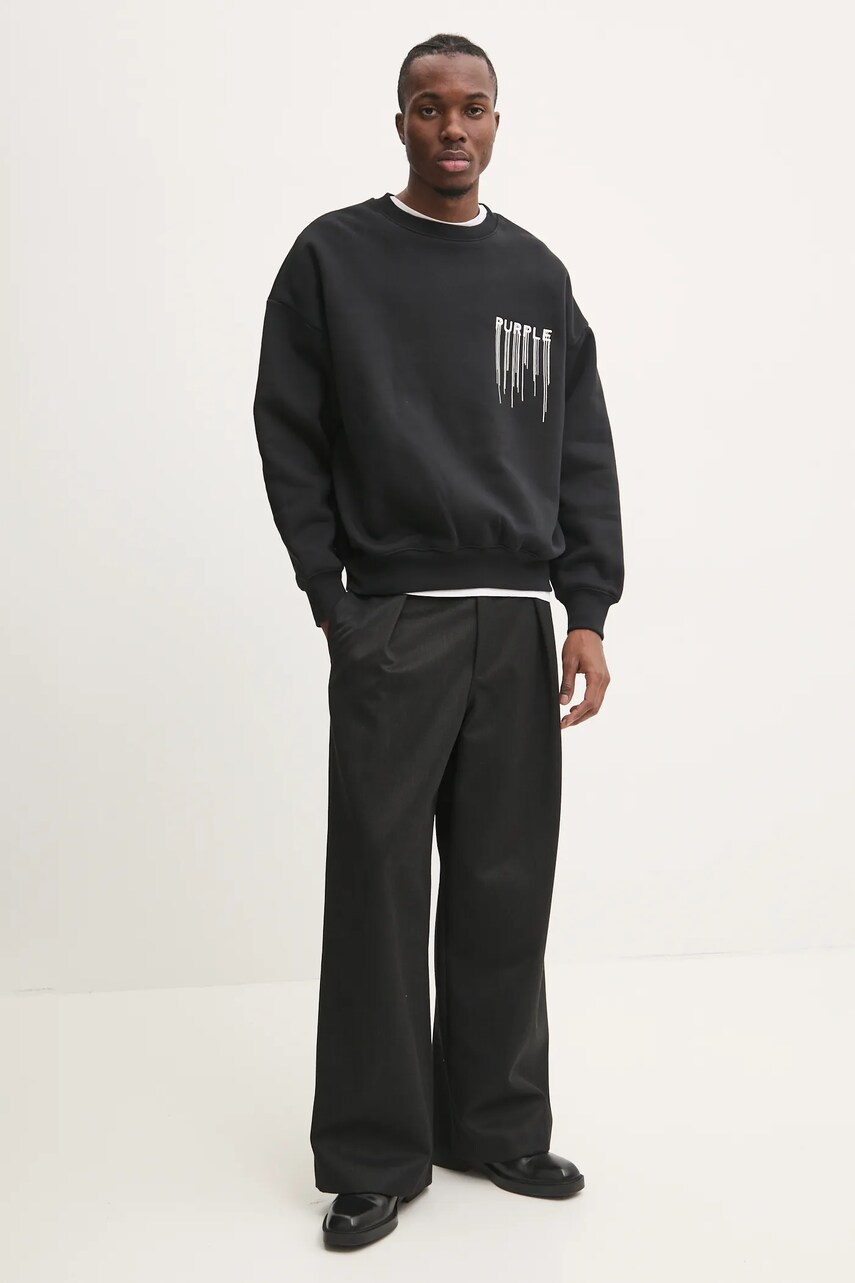 Бавовняна кофта PURPLE BRAND HWT FLEECE CREWNECK чоловіча колір чорний з аплікацією P402-HBWD125