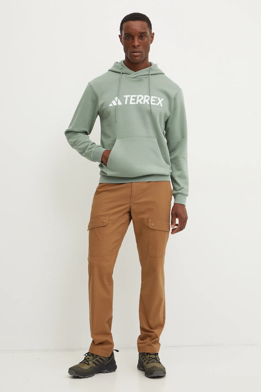 Кофта adidas TERREX колір зелений з капюшоном з принтом JH3275