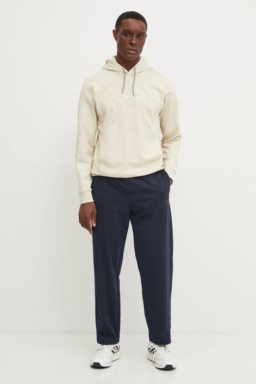 Кофта EA7 Emporio Armani чоловіча колір бежевий з капюшоном з принтом AF13512.7M000230