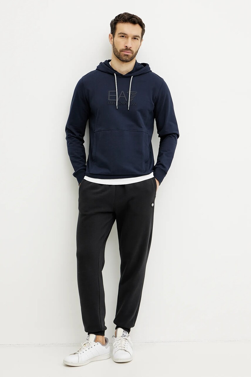 Кофта EA7 Emporio Armani чоловіча колір синій з капюшоном з принтом AF13512.7M000230