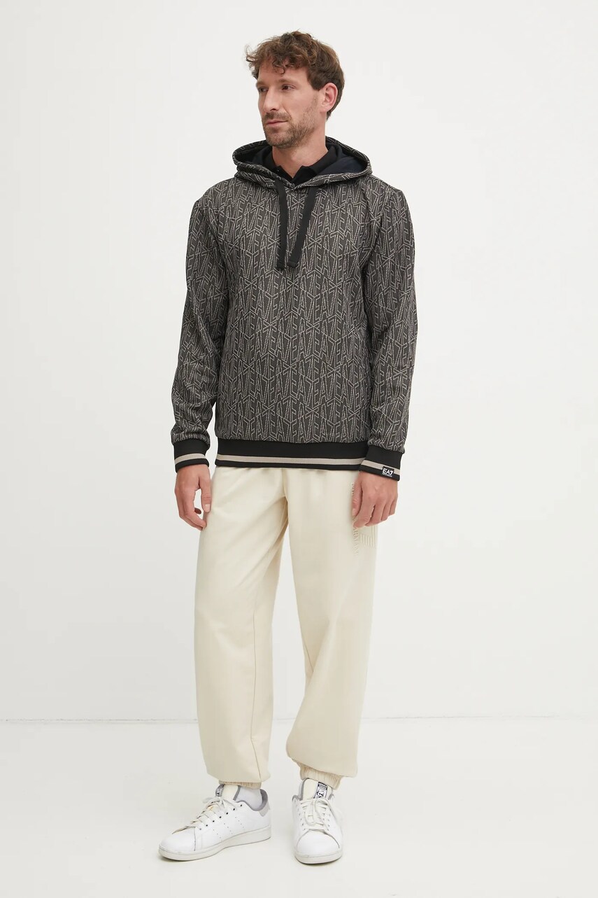Кофта EA7 Emporio Armani чоловіча колір сірий з капюшоном візерунок AF13961.7M000100