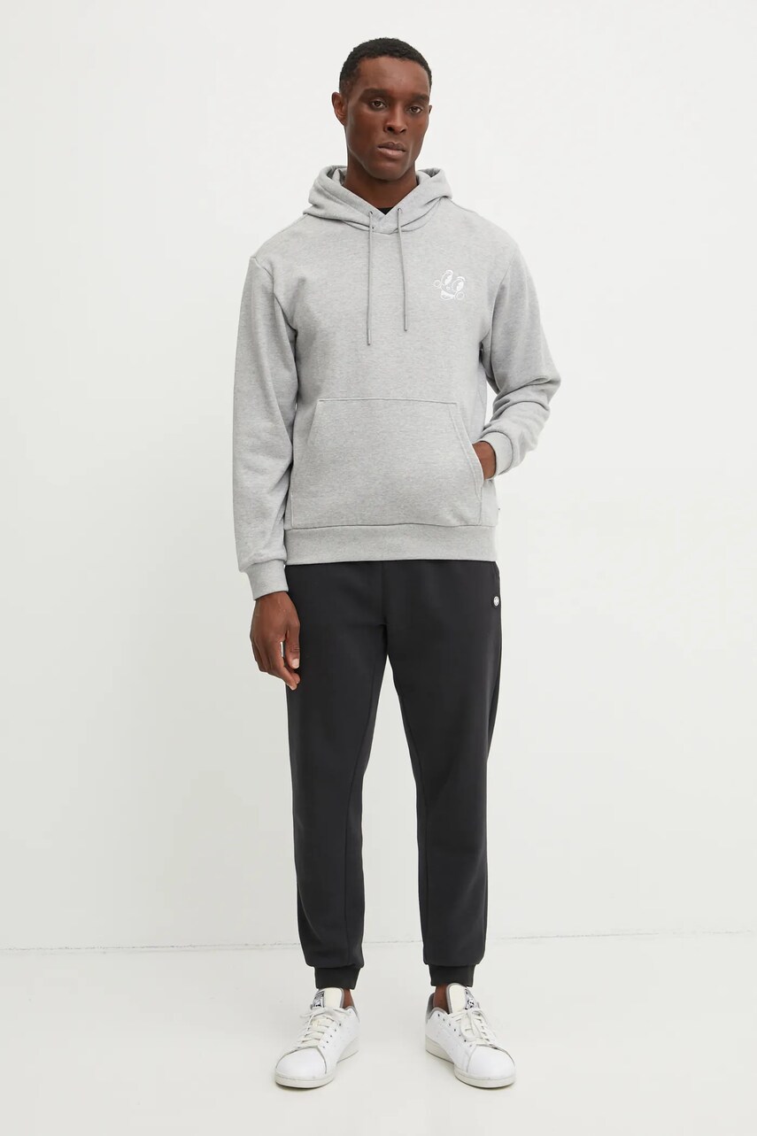 Бавовняна кофта adidas Originals MBN HOODIE чоловіча колір сірий з капюшоном з принтом JP0979
