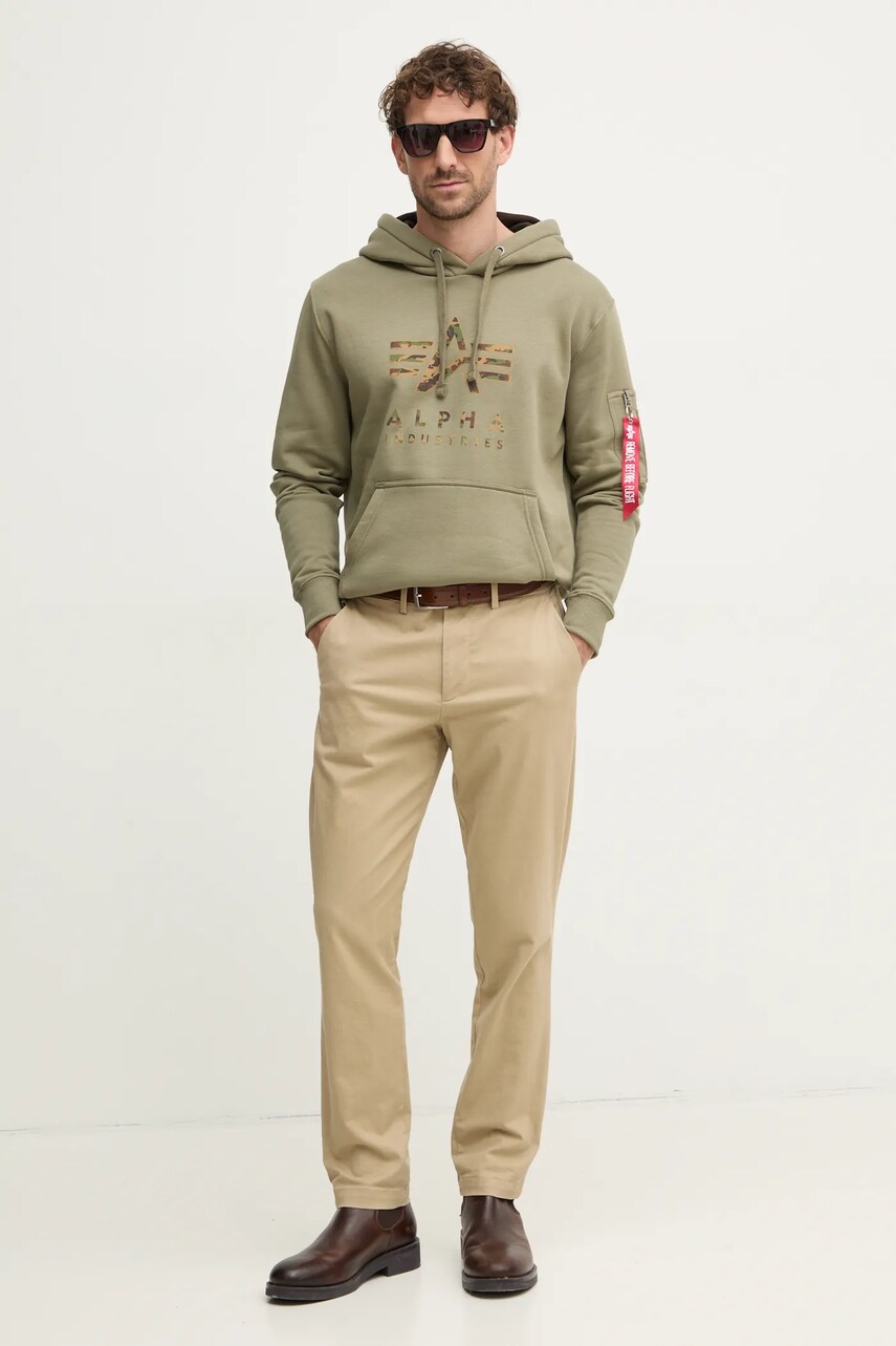 Кофта Alpha Industries чоловіча колір зелений з капюшоном з принтом 146337