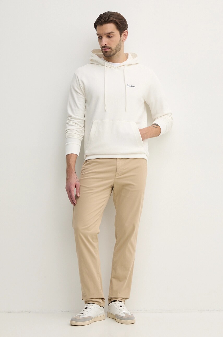 Бавовняна кофта Pepe Jeans ESSENTIAL HOODIE чоловіча колір білий з капюшоном однотонна PM582839