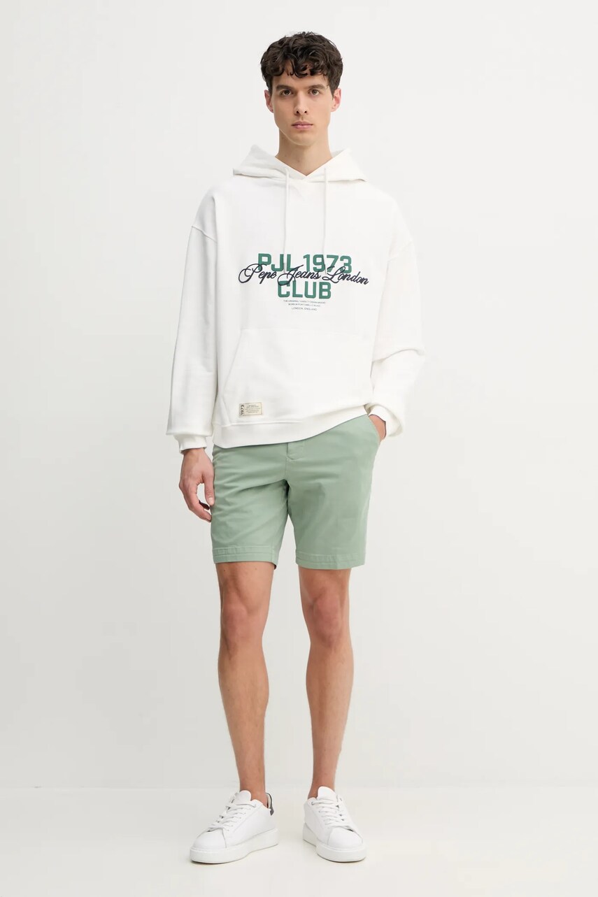 Бавовняна кофта Pepe Jeans TALBOT HOODIE чоловіча колір білий з капюшоном з аплікацією PM582848