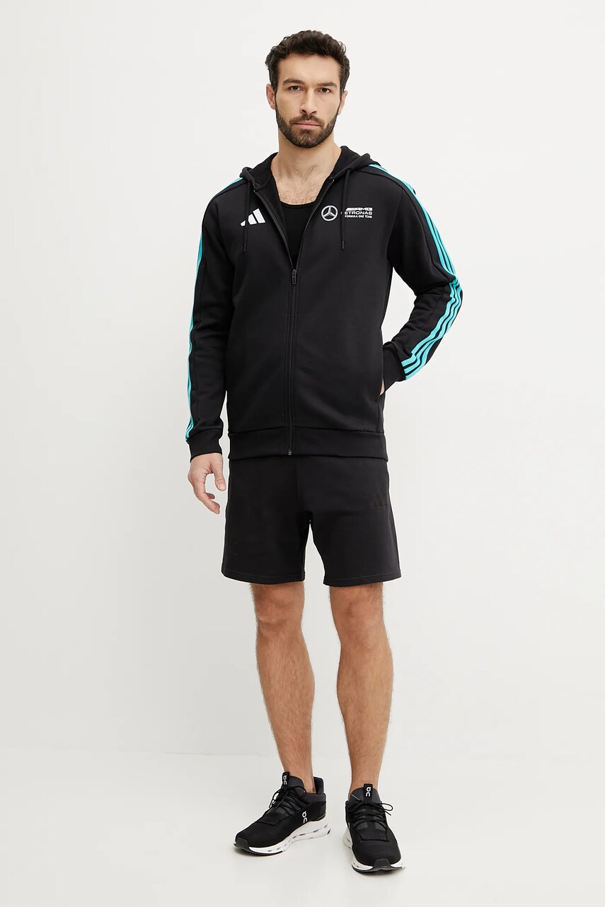 Кофта adidas x Mercedes чоловіча колір чорний з капюшоном з аплікацією JV5437