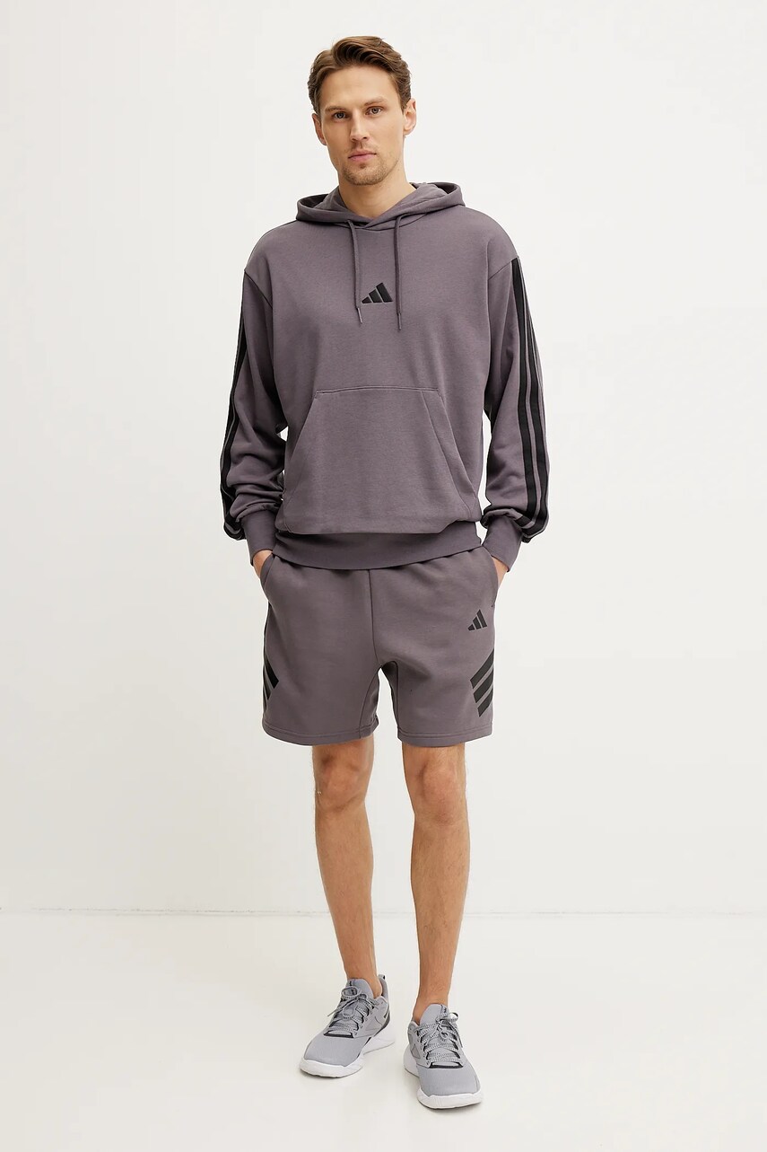 Кофта adidas Essentials чоловіча колір фіолетовий з капюшоном з аплікацією JE6365