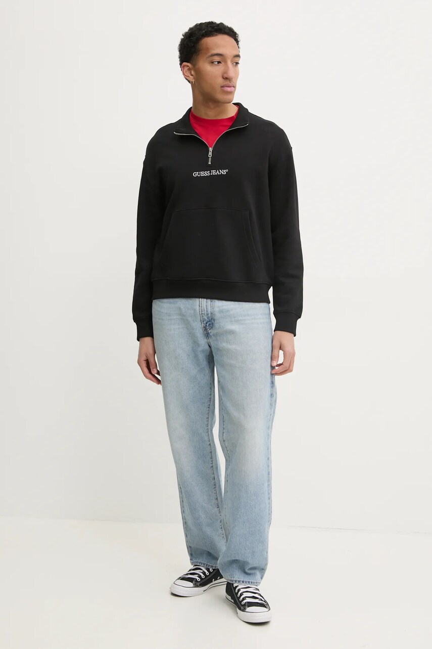 Кофта Guess Jeans чоловіча колір чорний з аплікацією M5RQ42 KCPR1
