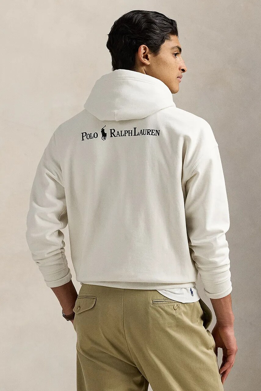 Кофта Polo Ralph Lauren чоловіча колір білий з капюшоном однотонна 710964718