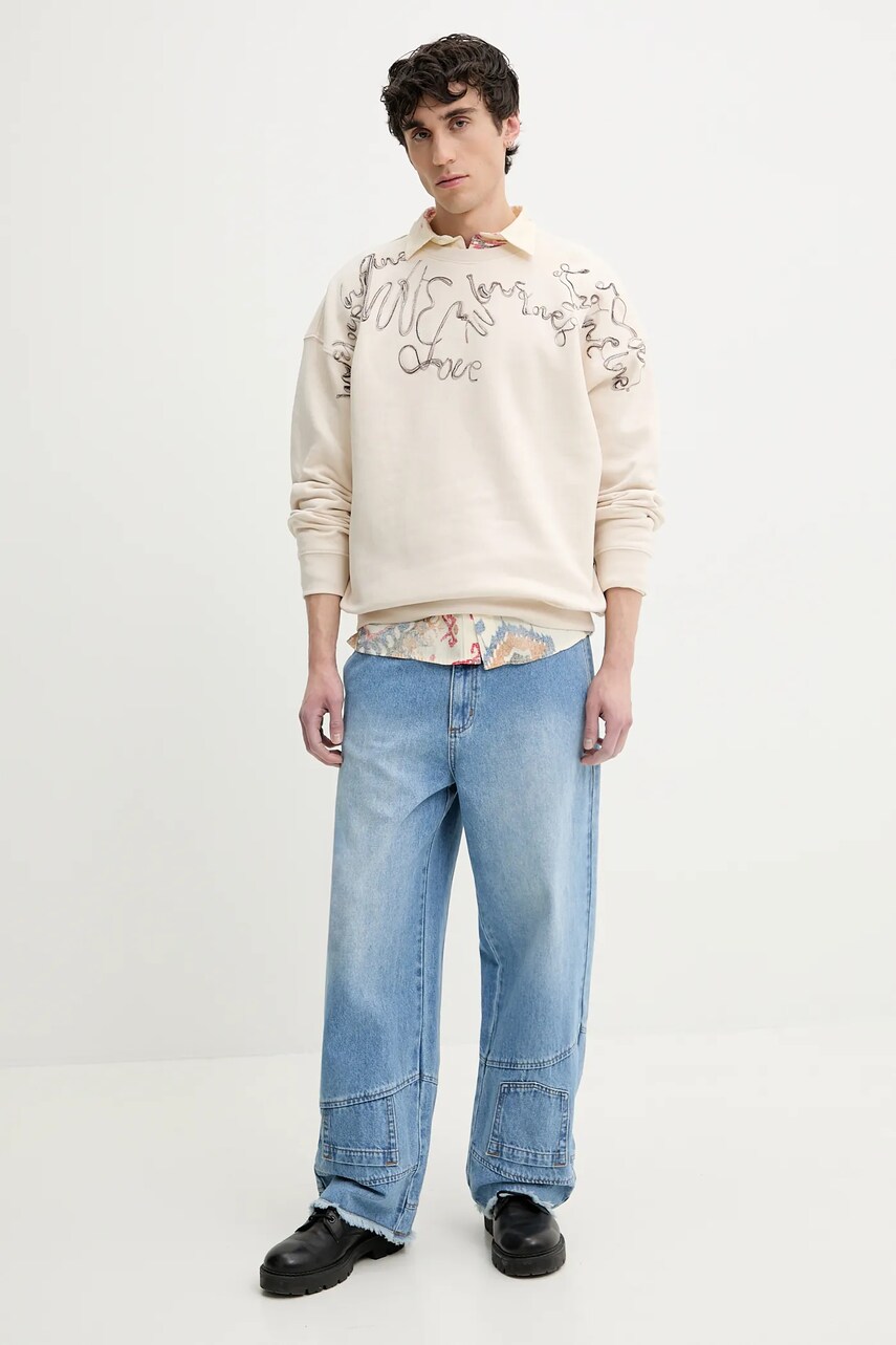 Бавовняна кофта Desigual SEAN чоловіча колір бежевий з аплікацією 25SMSK15