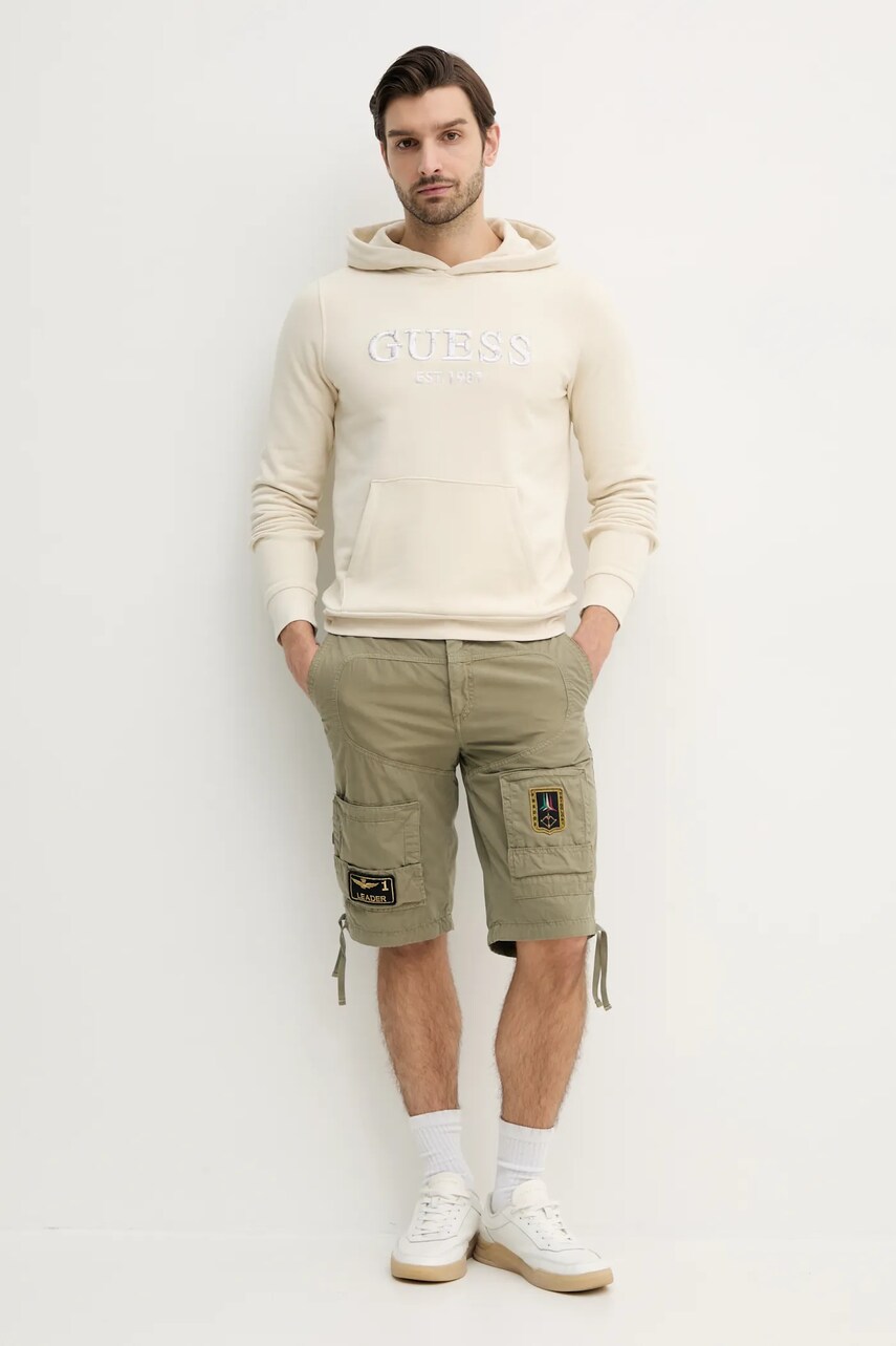 Кофта Guess BEAU чоловіча колір бежевий з капюшоном з аплікацією M5GQ36 KCN01