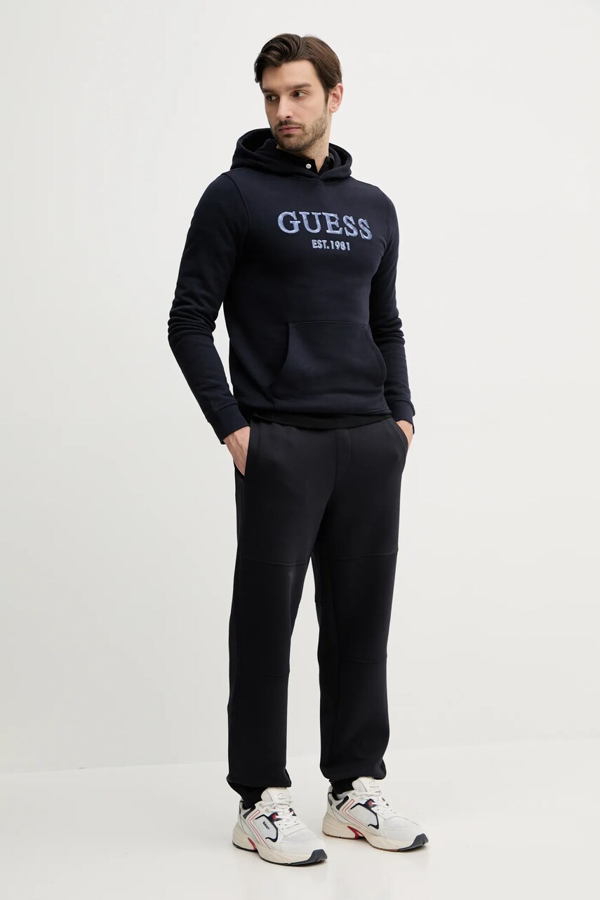 Кофта Guess BEAU чоловіча колір синій з капюшоном з аплікацією M5GQ36 KCN01