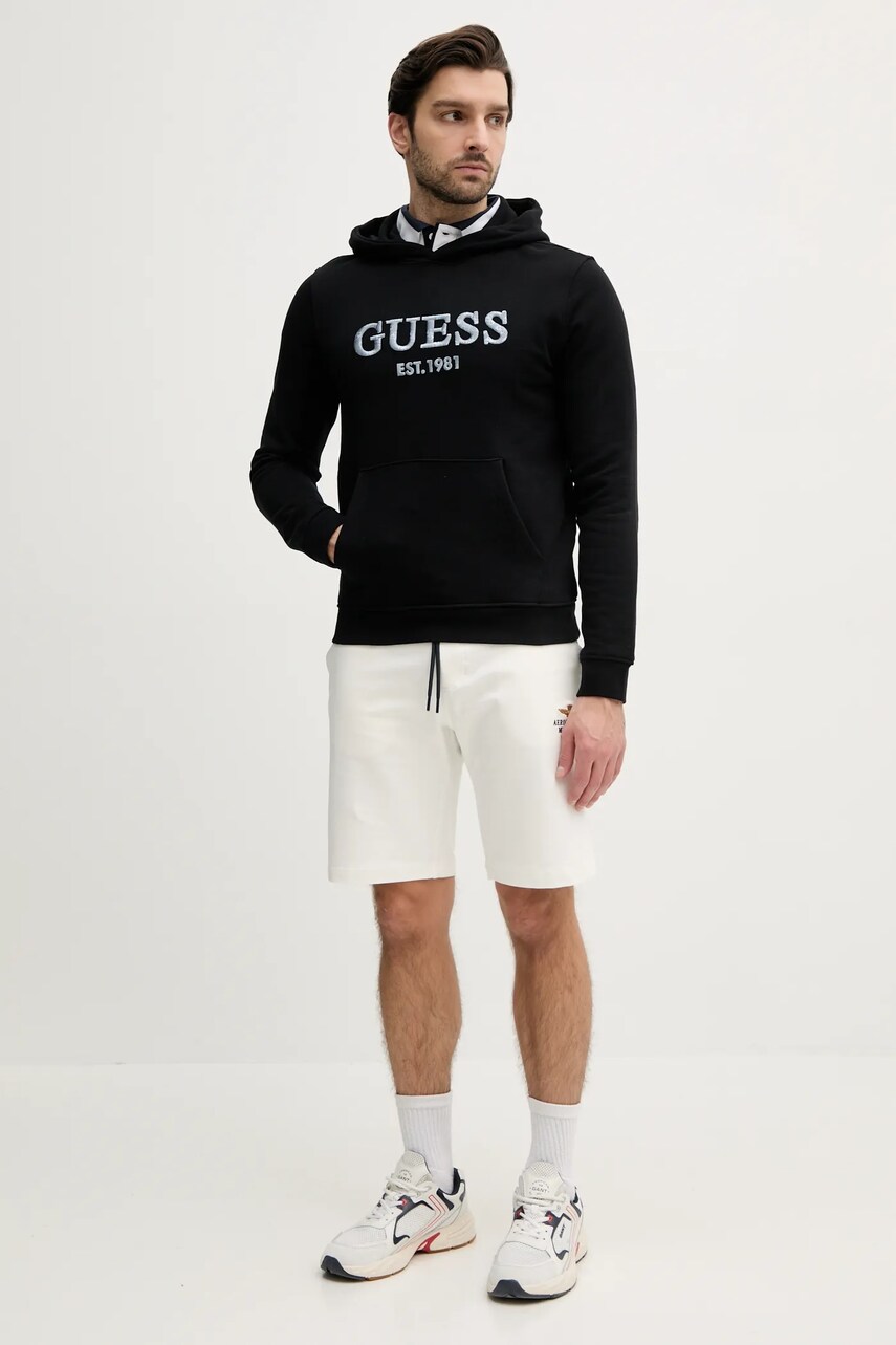 Кофта Guess BEAU чоловіча колір чорний з капюшоном з аплікацією M5GQ36 KCN01