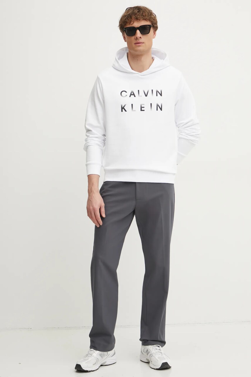 Бавовняна кофта Calvin Klein чоловіча колір білий з капюшоном з принтом K10K114261