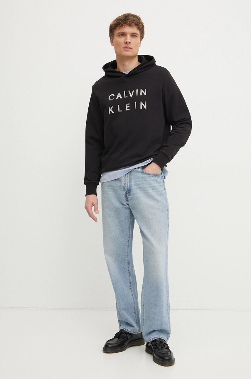Бавовняна кофта Calvin Klein чоловіча колір чорний з капюшоном з принтом K10K114261