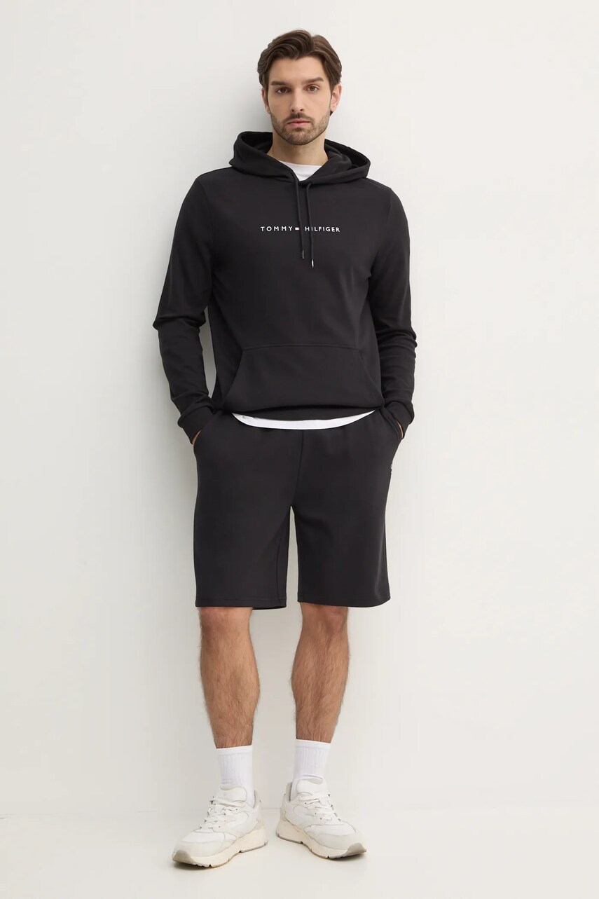 Кофта Tommy Hilfiger чоловіча колір чорний з капюшоном з аплікацією UM0UM03506