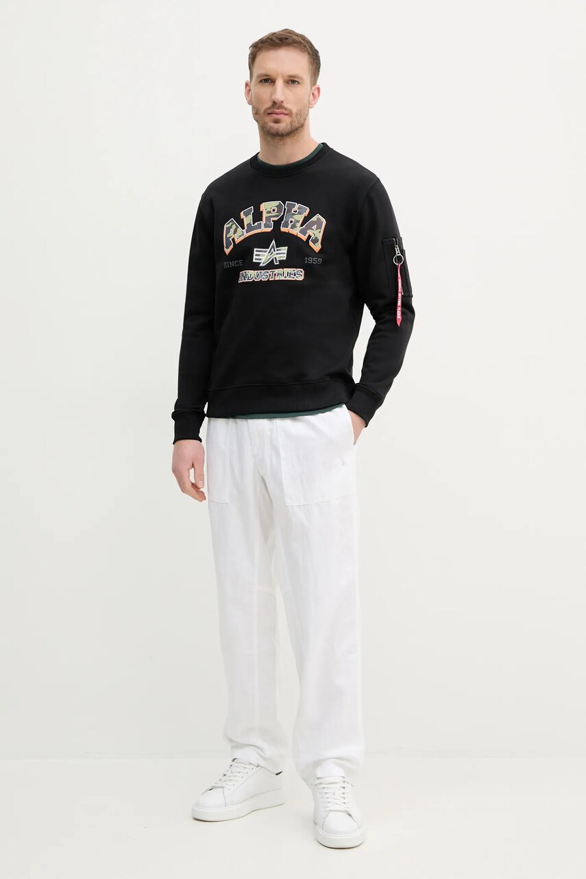 Кофта Alpha Industries College Camo Sweater чоловіча колір чорний з принтом 146306