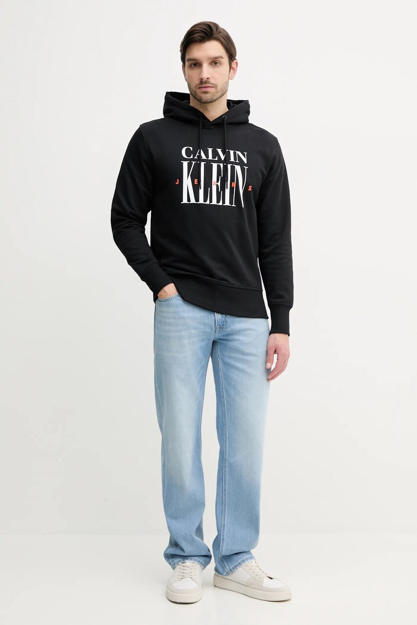 Бавовняна кофта Calvin Klein Jeans чоловіча колір чорний з капюшоном з принтом J30J327520