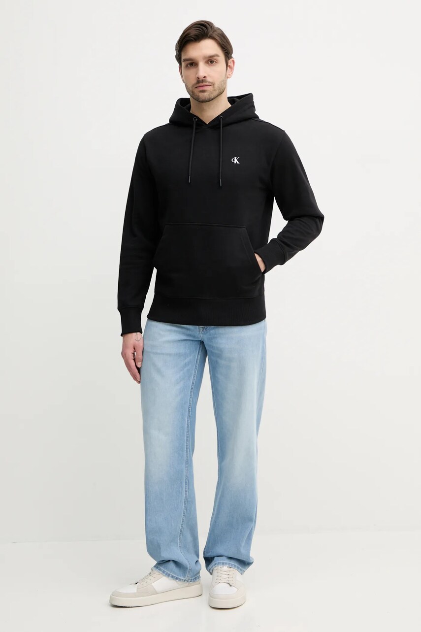 Бавовняна кофта Calvin Klein Jeans чоловіча колір чорний з капюшоном з принтом J30J327526
