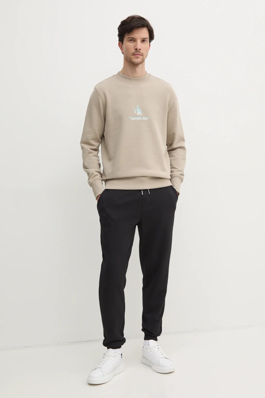 Бавовняна кофта Calvin Klein Jeans чоловіча колір бежевий з принтом J30J327470