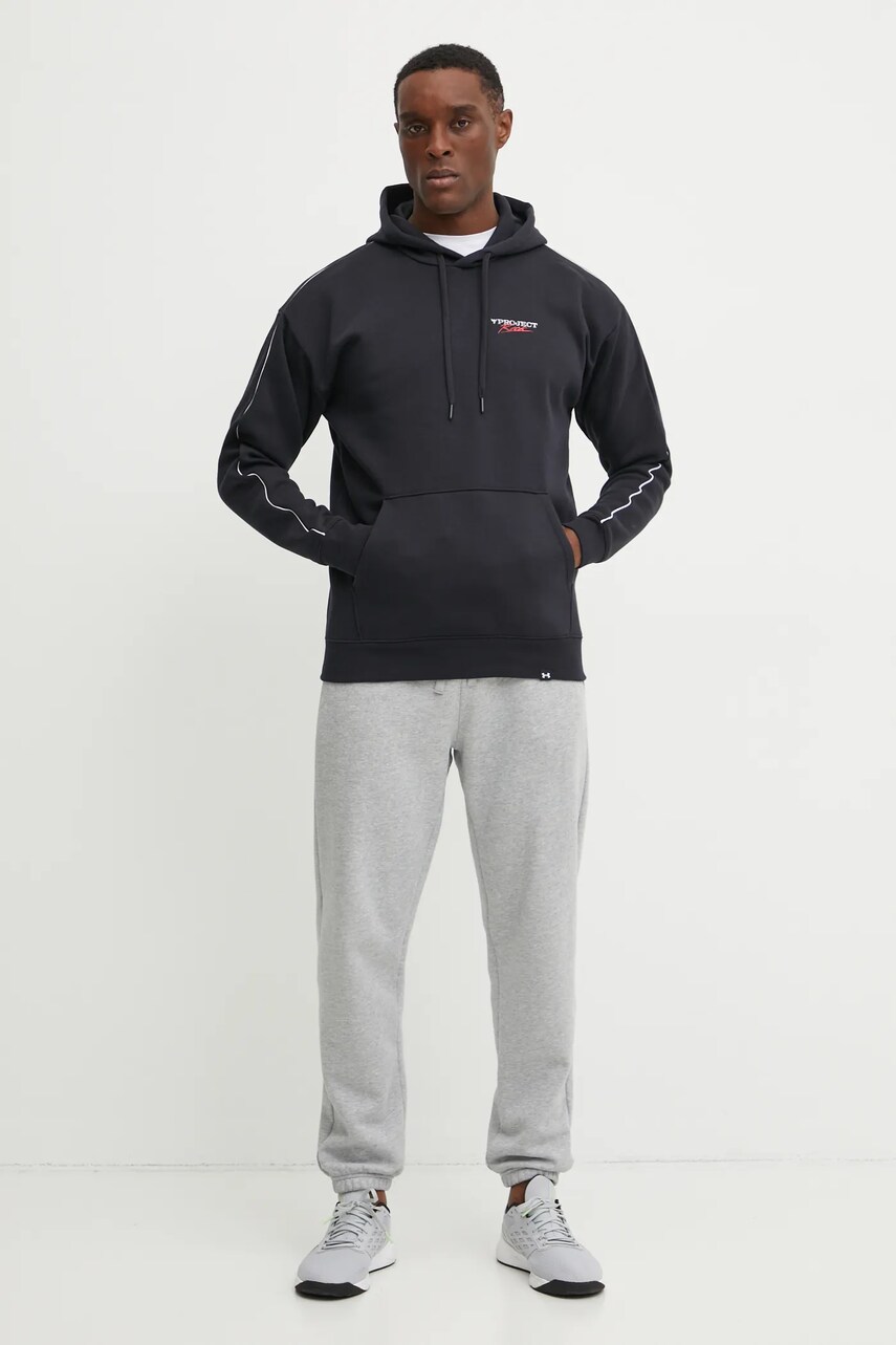 Кофта Under Armour Project Rock колір чорний з капюшоном з принтом 1389916