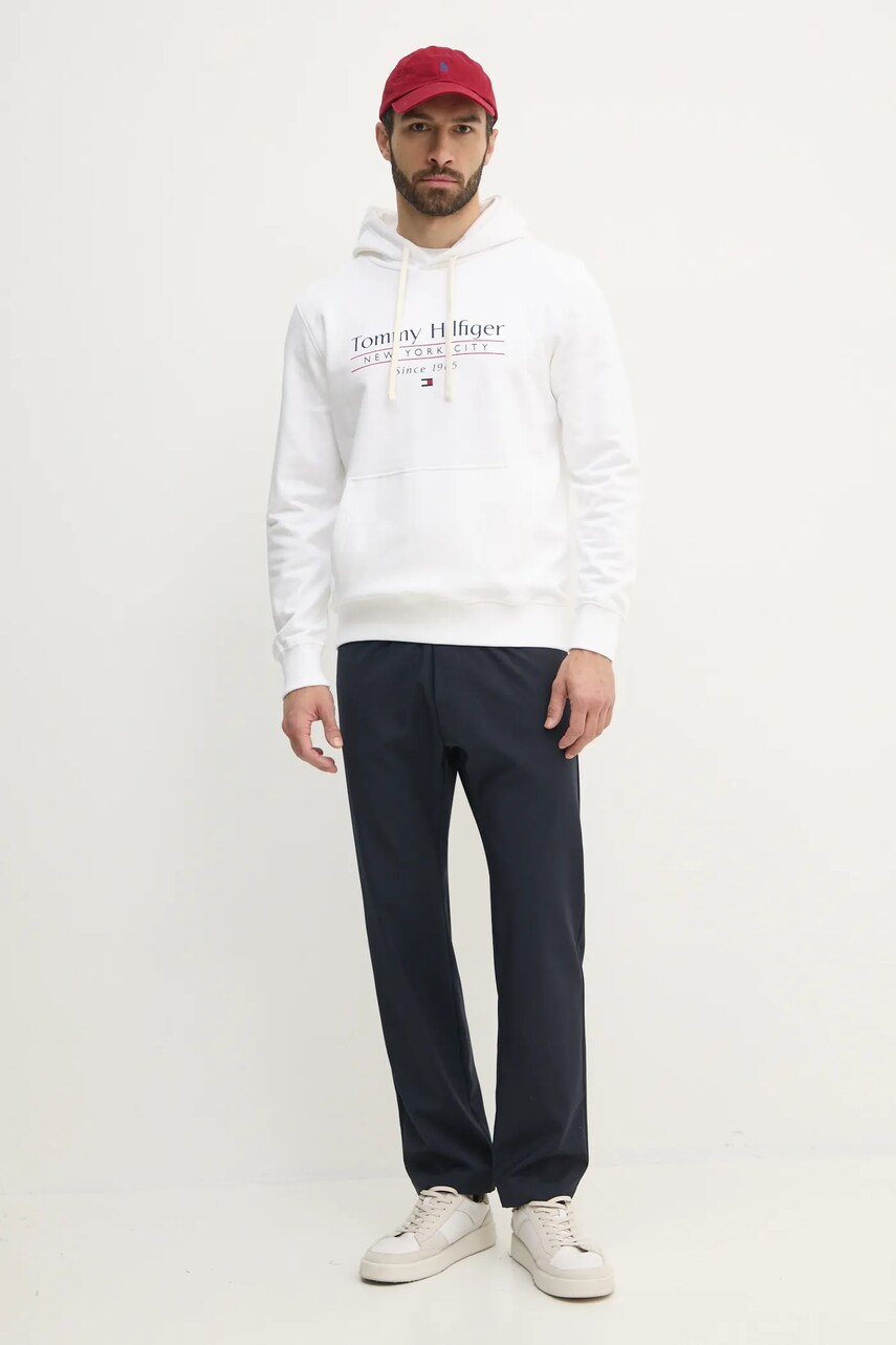 Бавовняна кофта Tommy Hilfiger чоловіча колір білий з капюшоном з принтом MW0MW38672