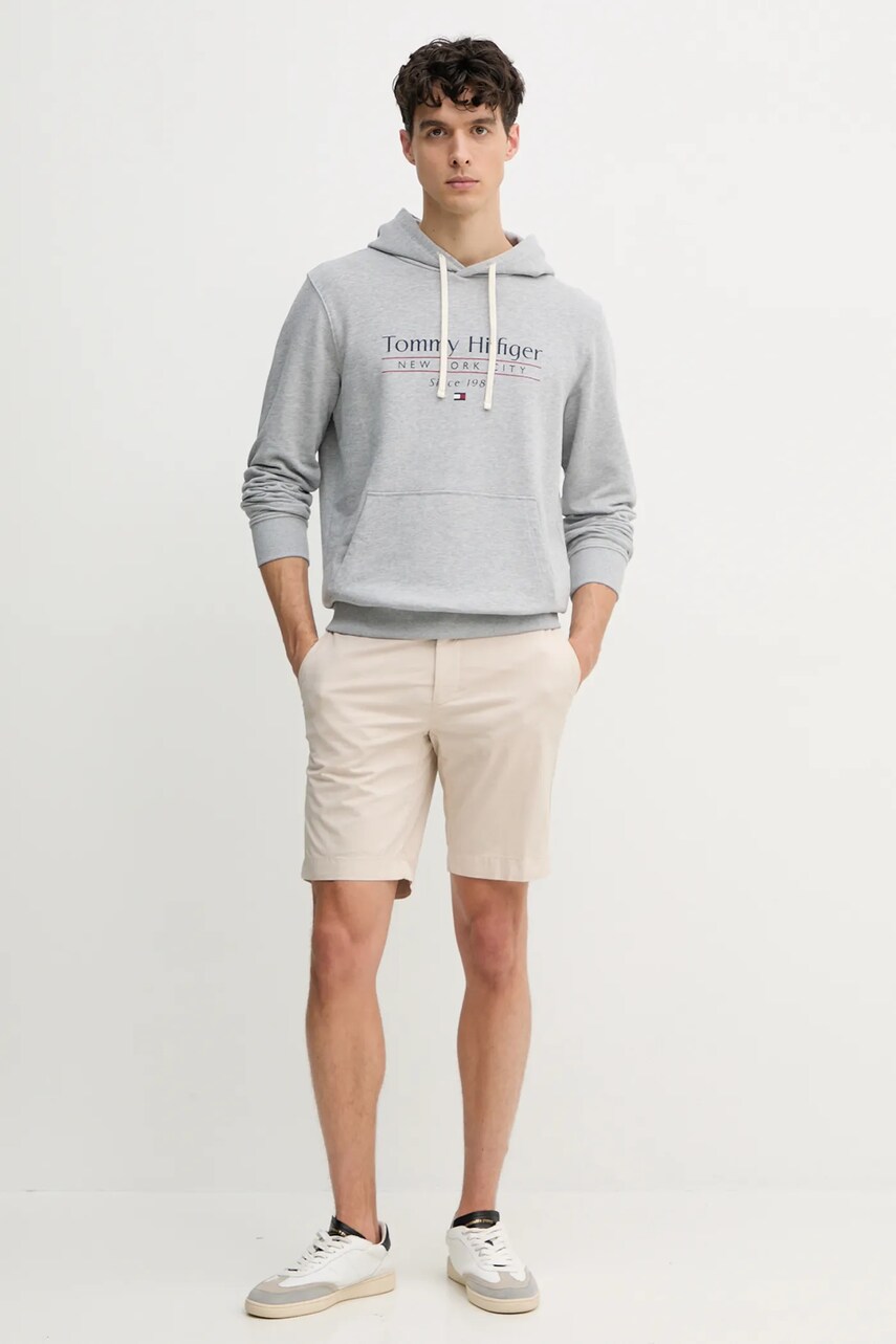 Бавовняна кофта Tommy Hilfiger чоловіча колір сірий з капюшоном з принтом MW0MW38672