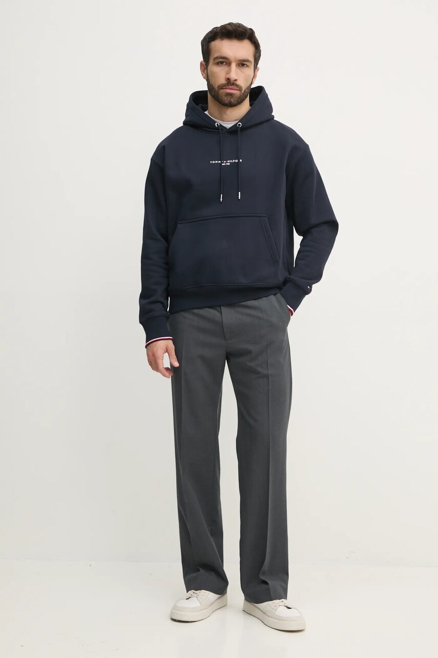 Кофта Tommy Hilfiger чоловіча колір синій з капюшоном з принтом MW0MW38950