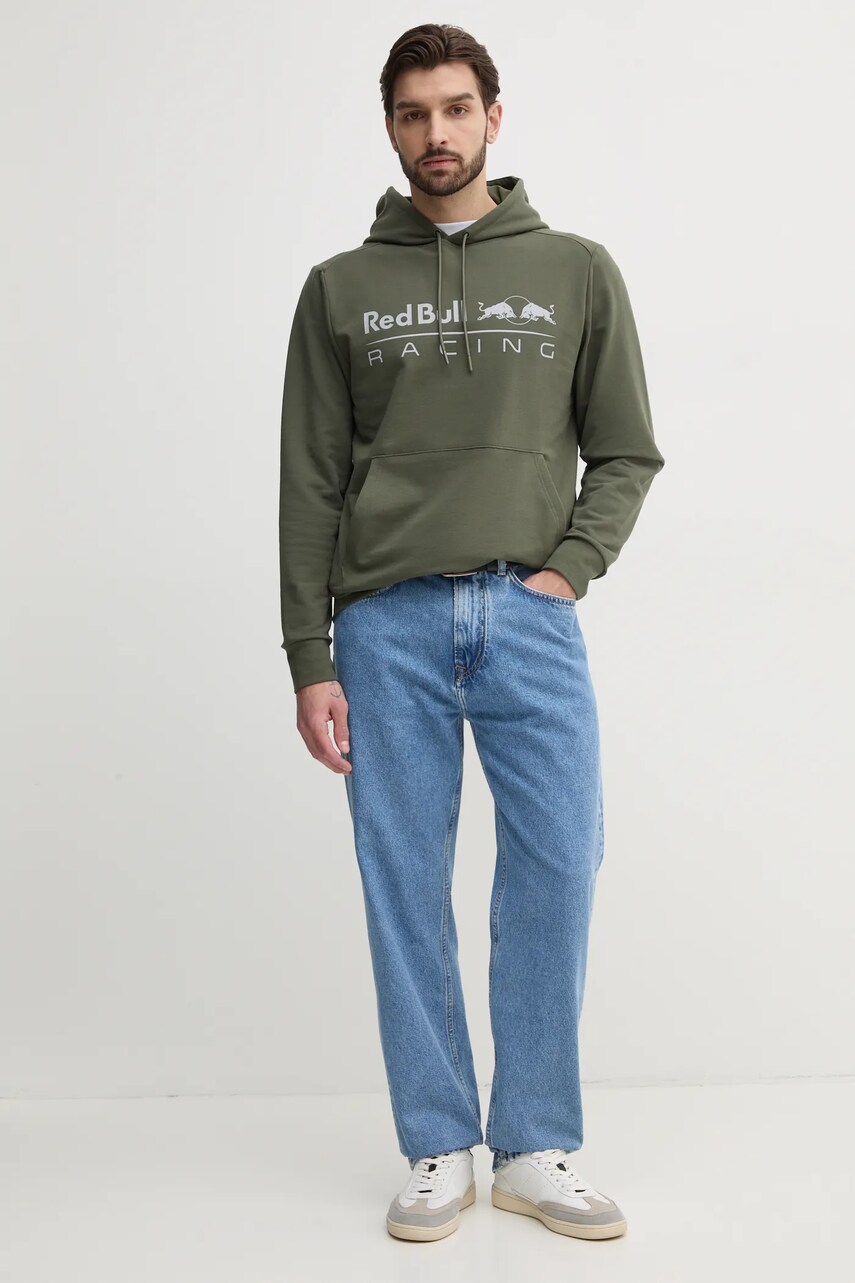 Кофта Red Bull Racing x Pepe Jeans TEAM LOGO HOODY чоловіча колір зелений з капюшоном з принтом RM580016