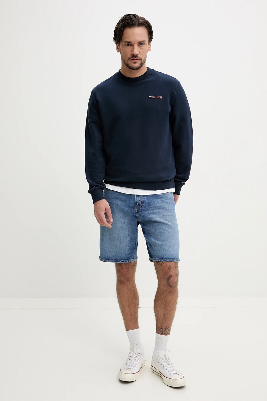 Бавовняна кофта Tommy Jeans чоловіча колір синій з принтом DM0DM20849