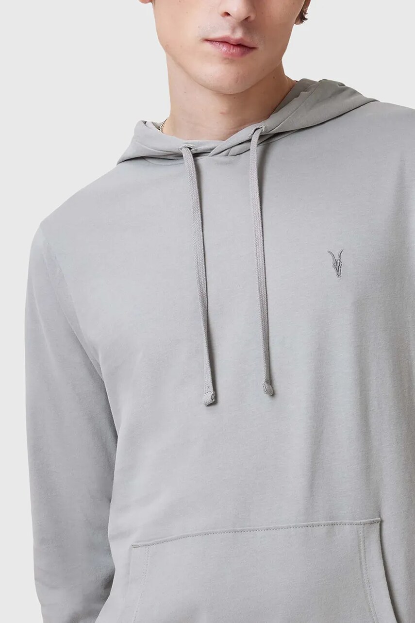 Бавовняна кофта AllSaints BRACE чоловіча колір сірий з капюшоном однотонна M034JB