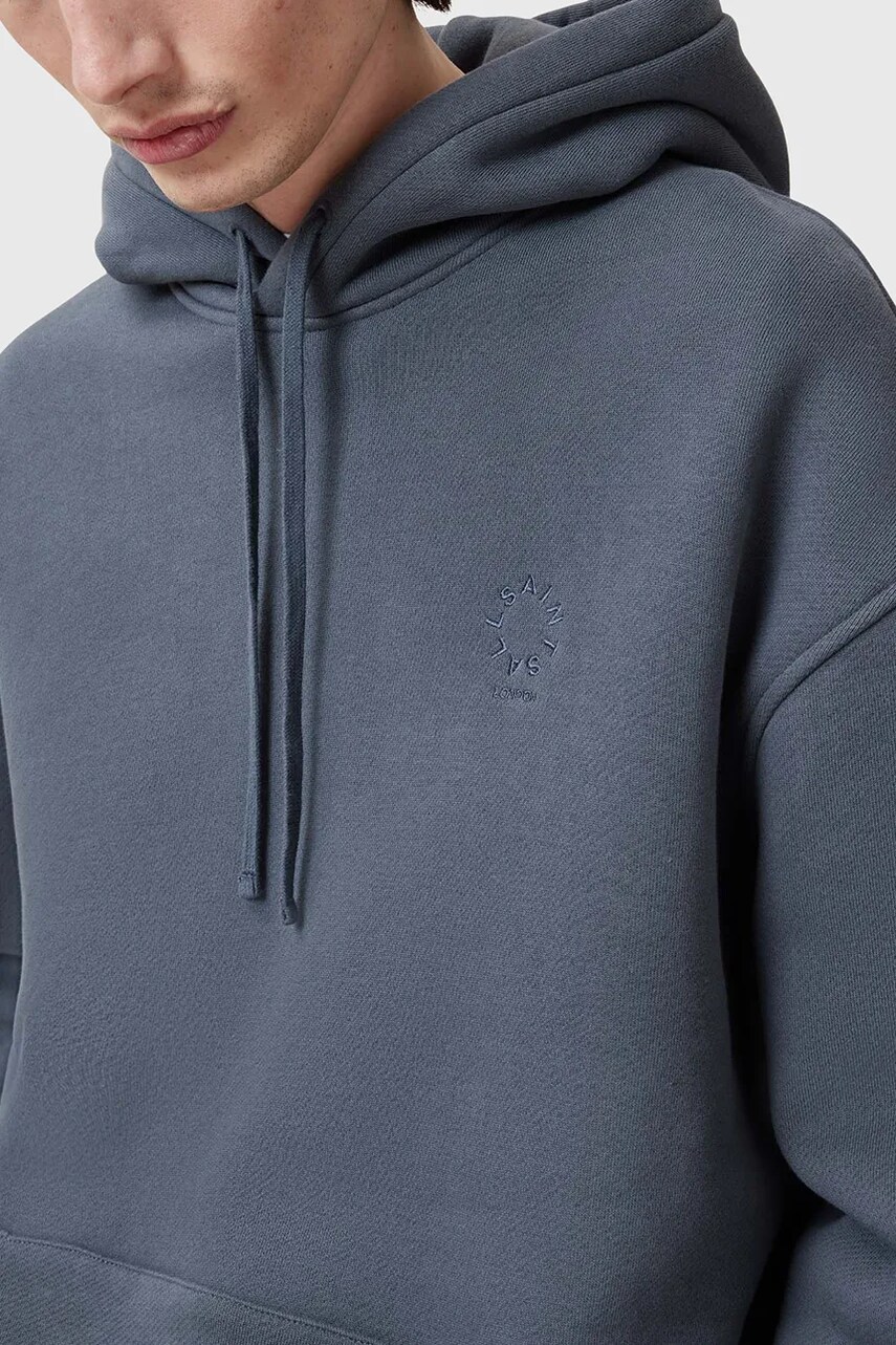 Бавовняна кофта AllSaints HAVEN чоловіча колір сірий з капюшоном однотонна M004NB